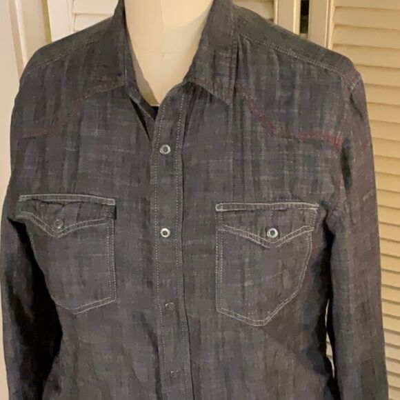 Guess 100% Cotton Western Denim Snap Shirt Medium. - Picture 2 of 9